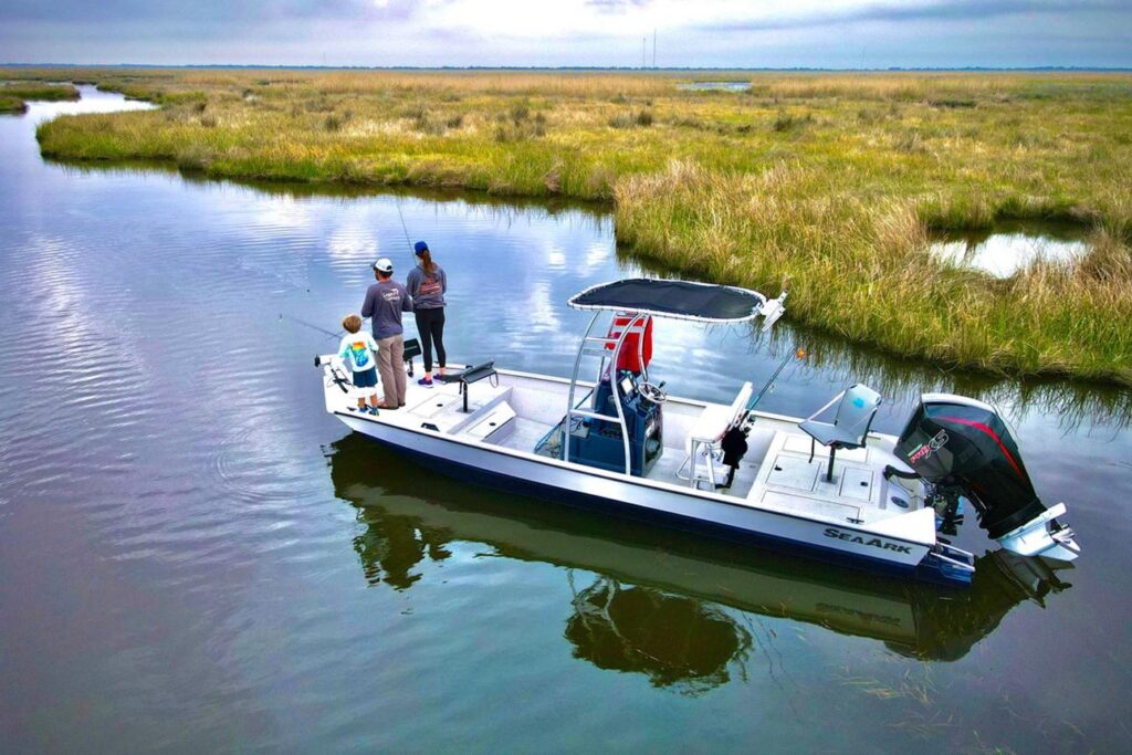 Center console fishing boat used by independent charter captains in the United States.