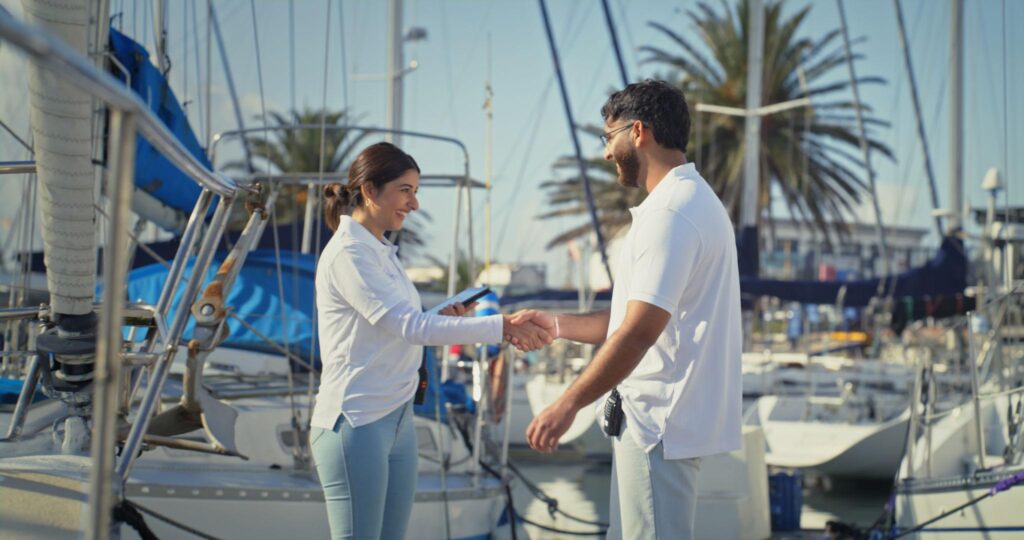 Private motorboat at the dock ready for travelers booking through a boat rental marketplace.