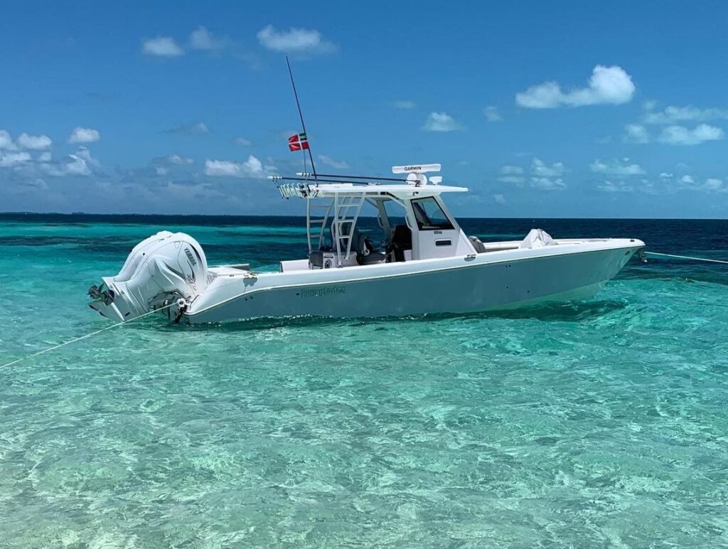 Private boat rental in the Florida Keys with clear turquoise water and shallow sandbars.