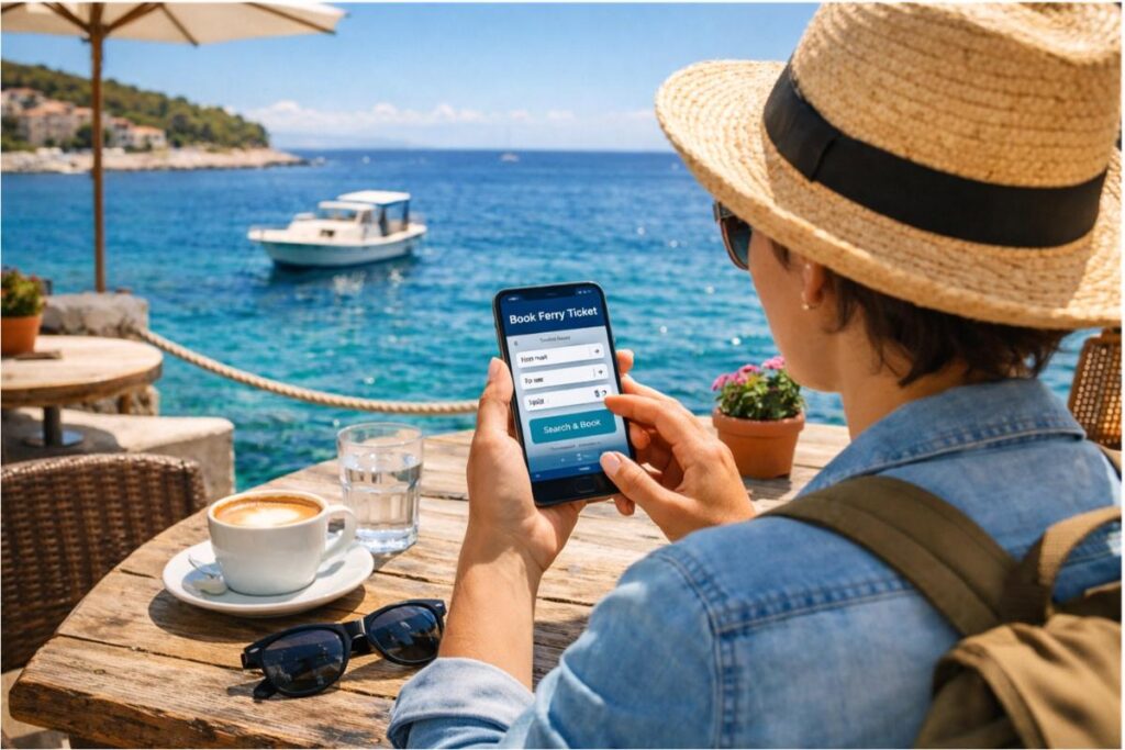 Booking a sunset cruise online before arriving at the destination.