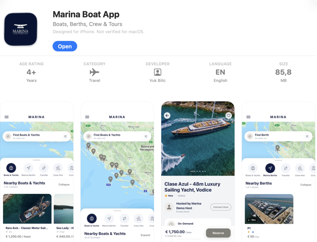 Marina Boat App in AppStore