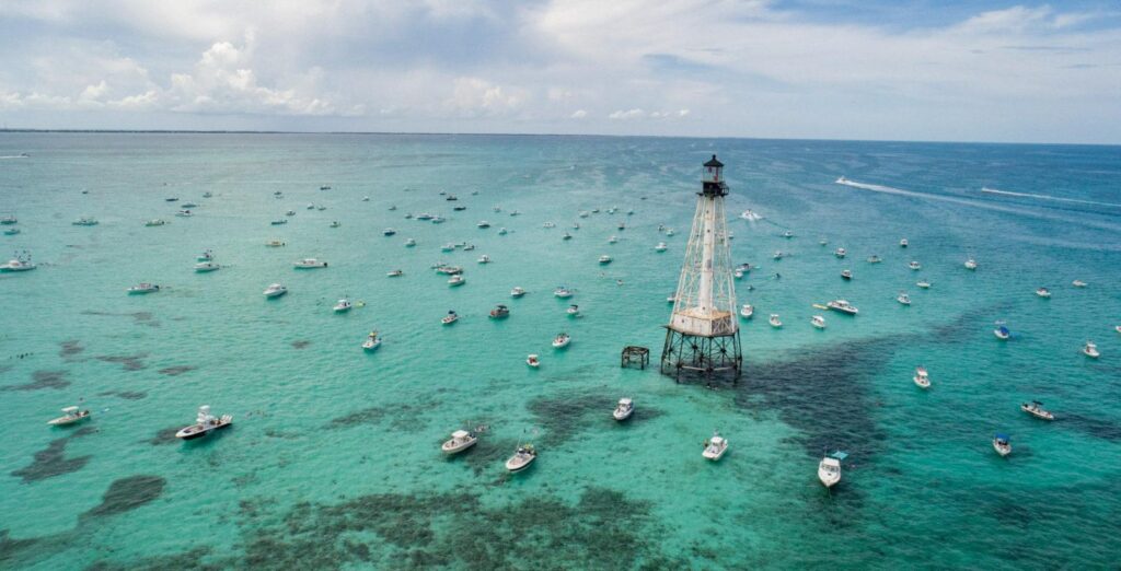 The iconic marinas and turquoise waters that make the Florida Keys a premier fishing destination.
