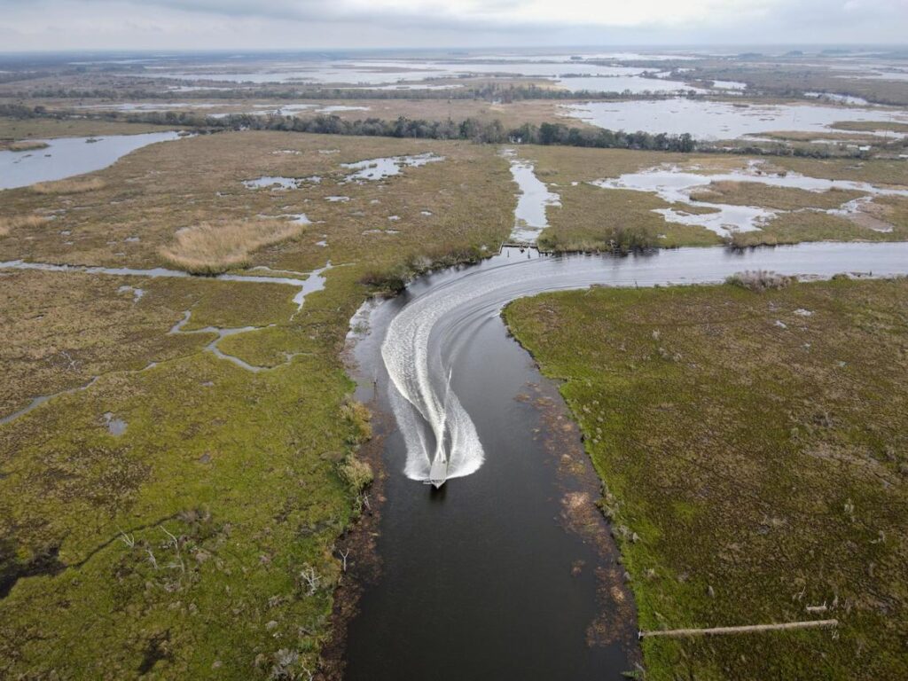 Louisiana marshes near Houma where local fishing guides target redfish and speckled trout.