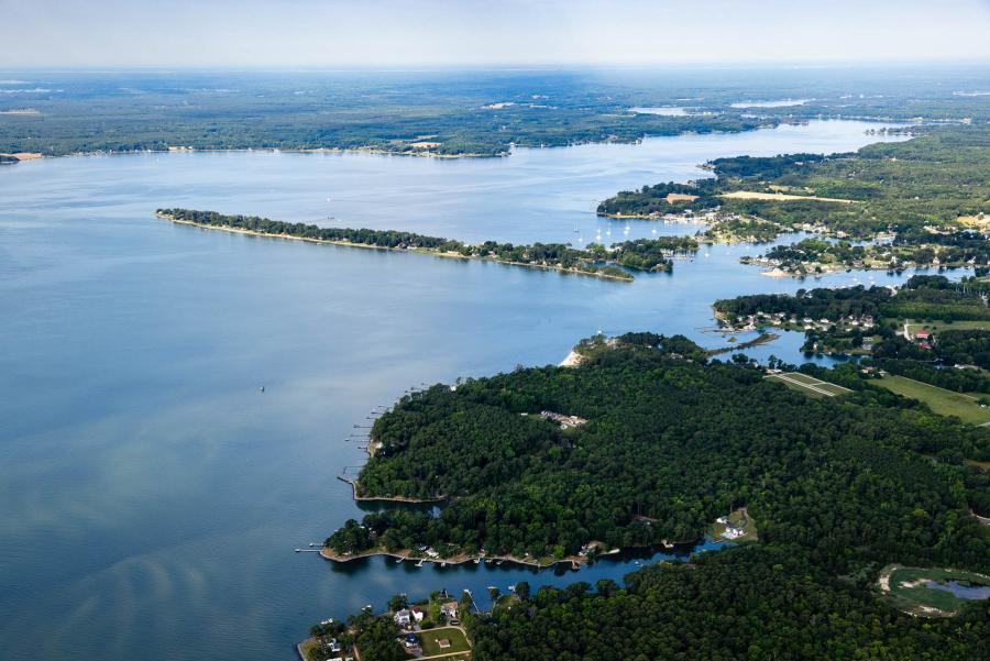 Chesapeake Bay shoreline featuring quiet coves and protected waters.
