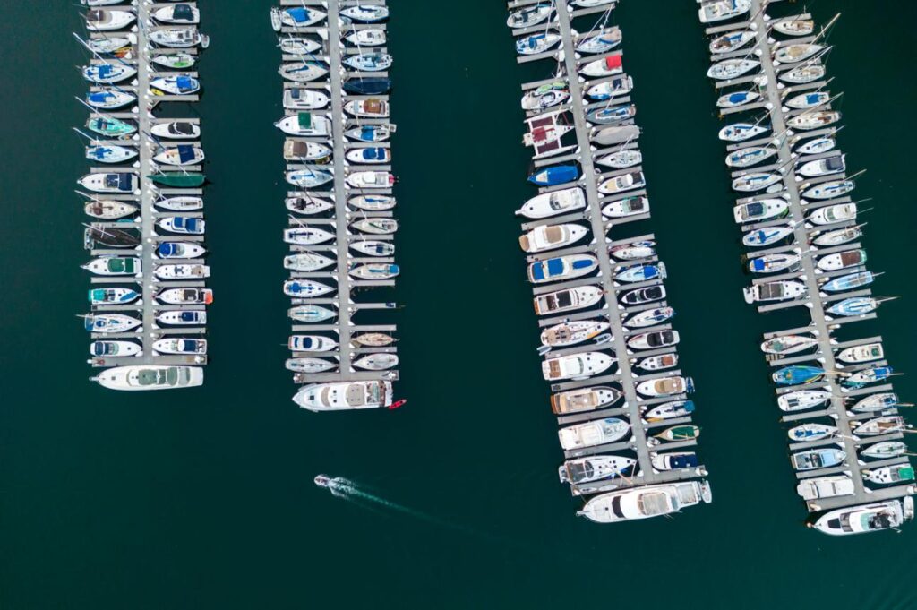 Hundreds of privately owned boats sitting unused in a marina.