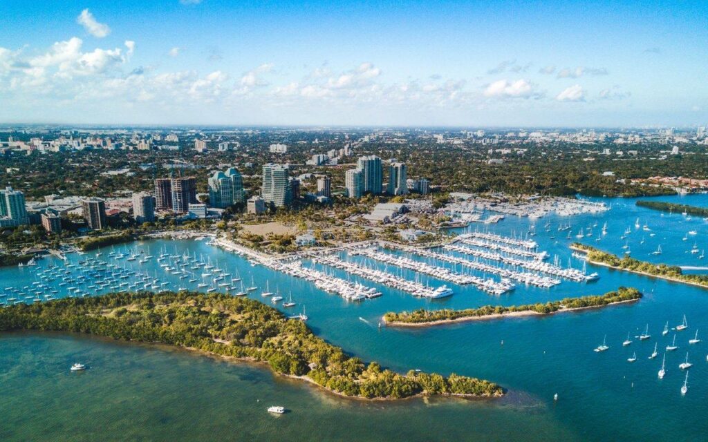 Hundreds of privately owned boats docked at Dinner Key Marina in Coconut Grove, Miami.