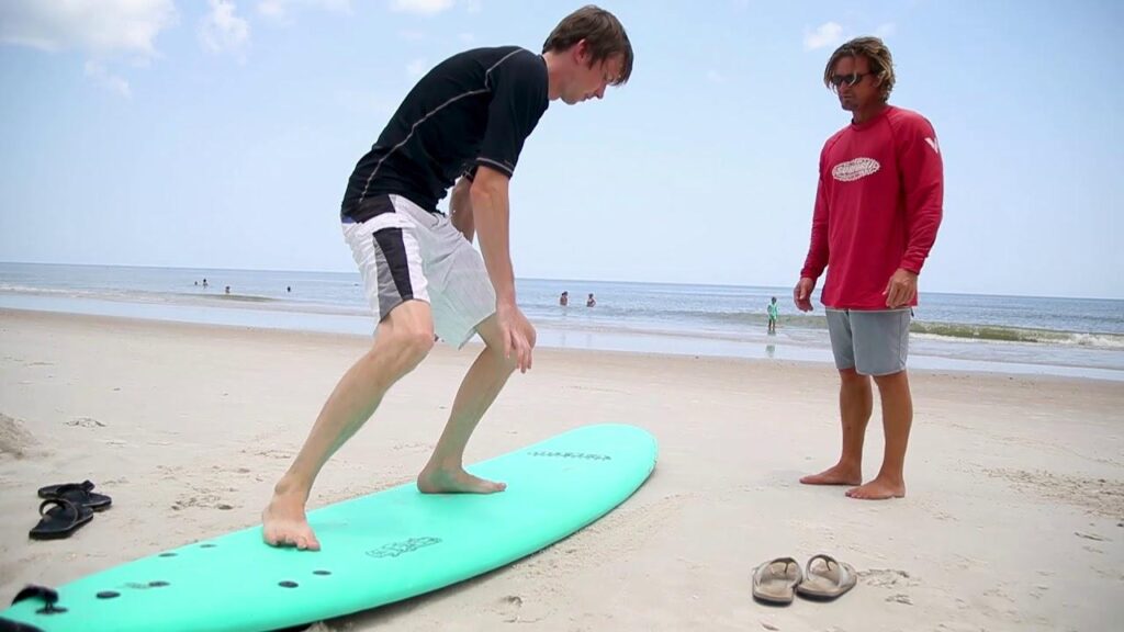 Local surf instructor teaching beginner surfers near Ponce Inlet, Florida, highlighting how independent surf schools drive small coastal tourism businesses.