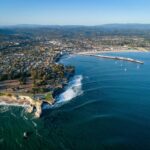 Aerial view of Monterey Bay, California, one of North America's richest marine ecosystems located less than an hour from San Jose and Silicon Valley.